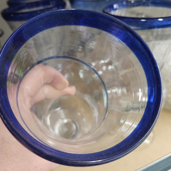 Blue Rimmed Glass Goblets - Picture 3 of 4